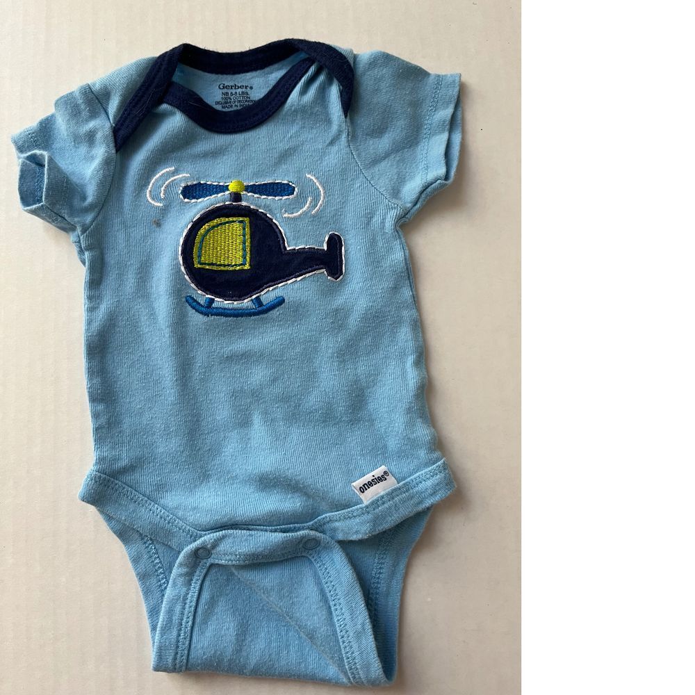 Gerber Baby Boy Helicopter Onesie Short‎ Sleeve Cotton Bodysuit Light Blue